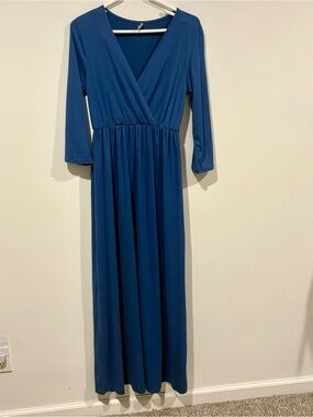 Mother Bee Maternity Teal Blue Maxi Dress